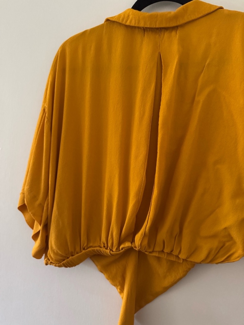 Ava Sky Mustard Tie-Front Button Crop Shirt - Picture 5 of 5
